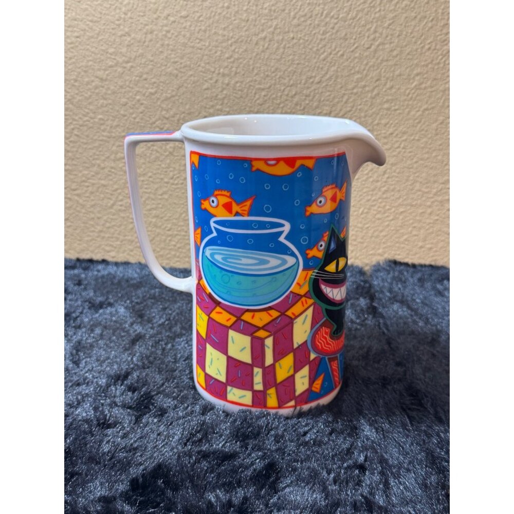 Martin Ansolab Chaleur Ceramic Pitcher With Cat & Fish